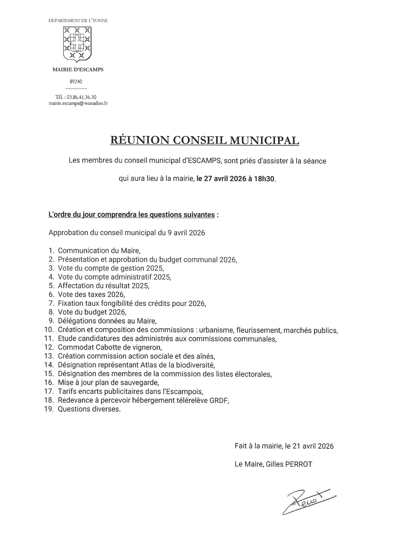 REUNION CONSEIL MUNICIPAL